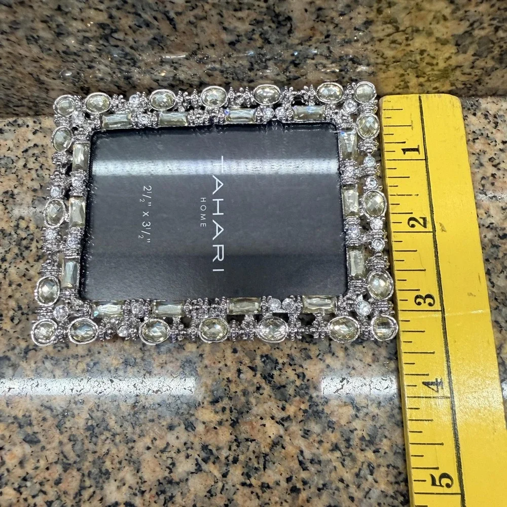 Tahari Home Picture Photo Frame 2.5x3.5 Silver Jeweled Tabletop Glam Decor
